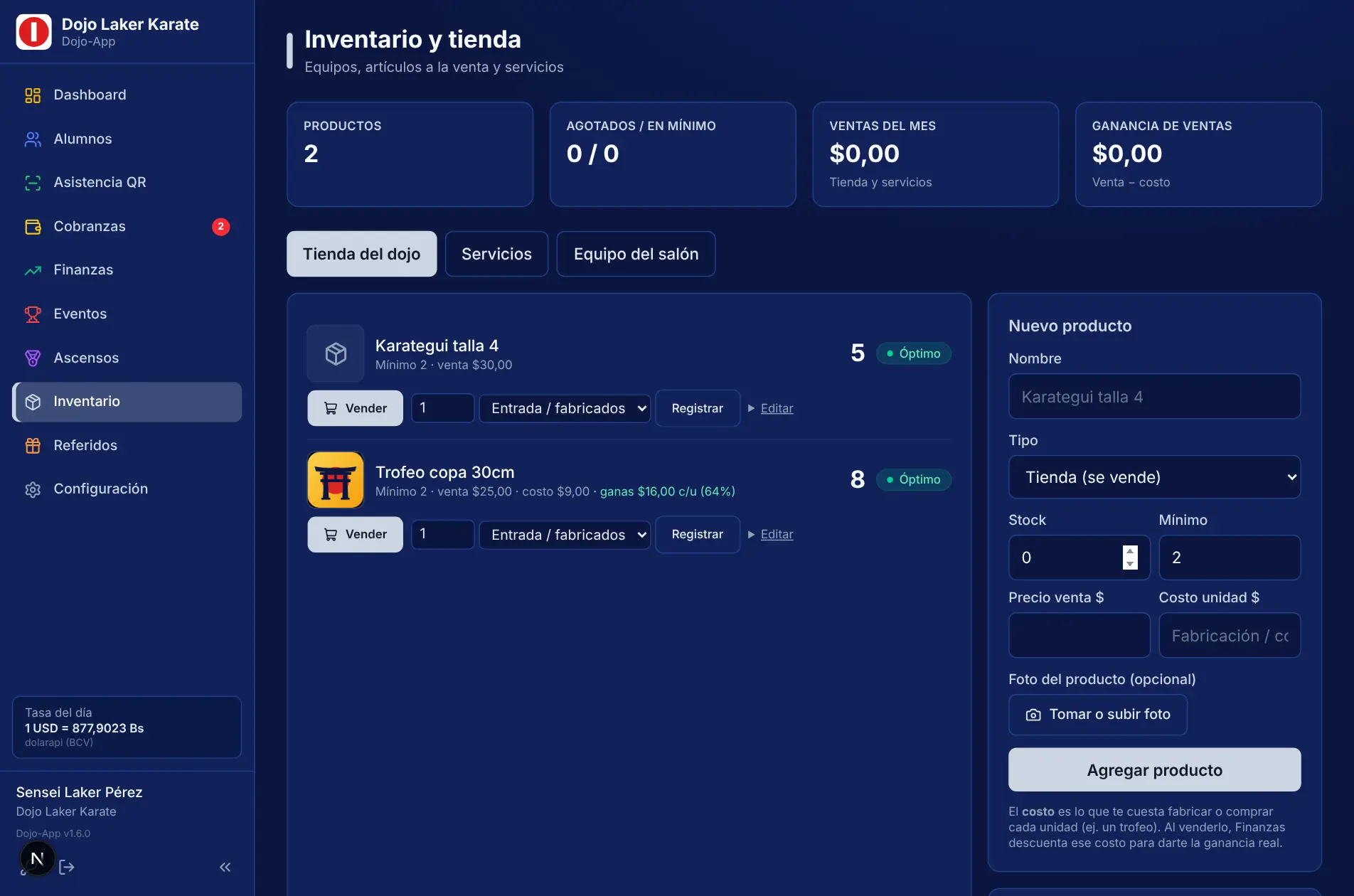 Módulo Inventario y tienda